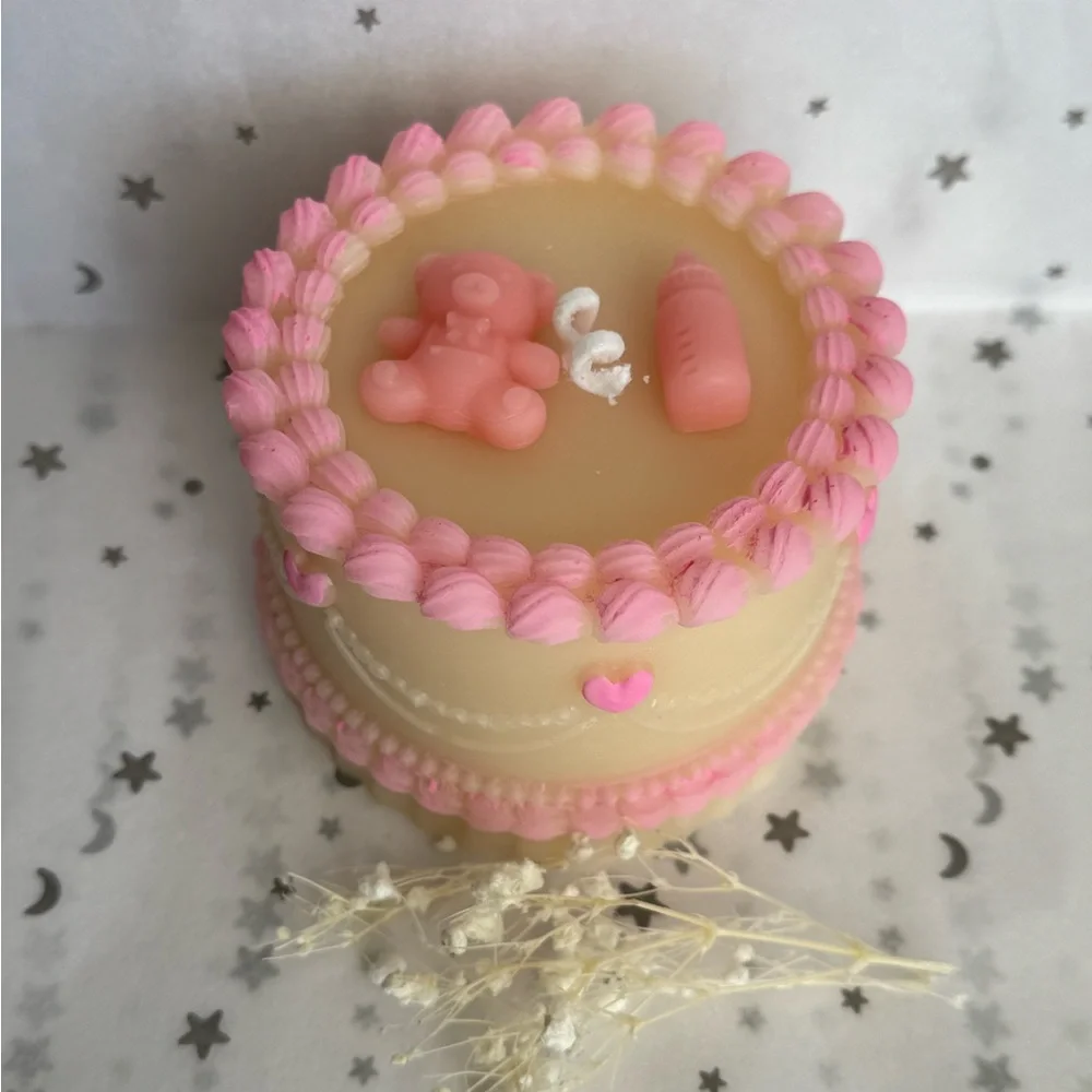 Pink and Cream Baby Shower Cake Candle
